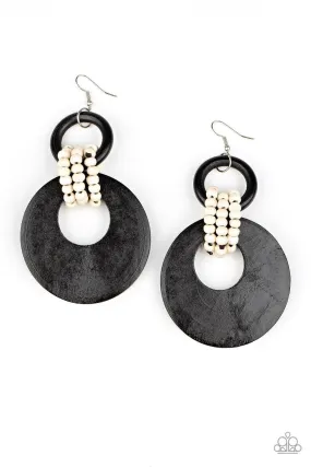 Beach Day Drama Black and White Wood Earrings - Paparazzi Accessories