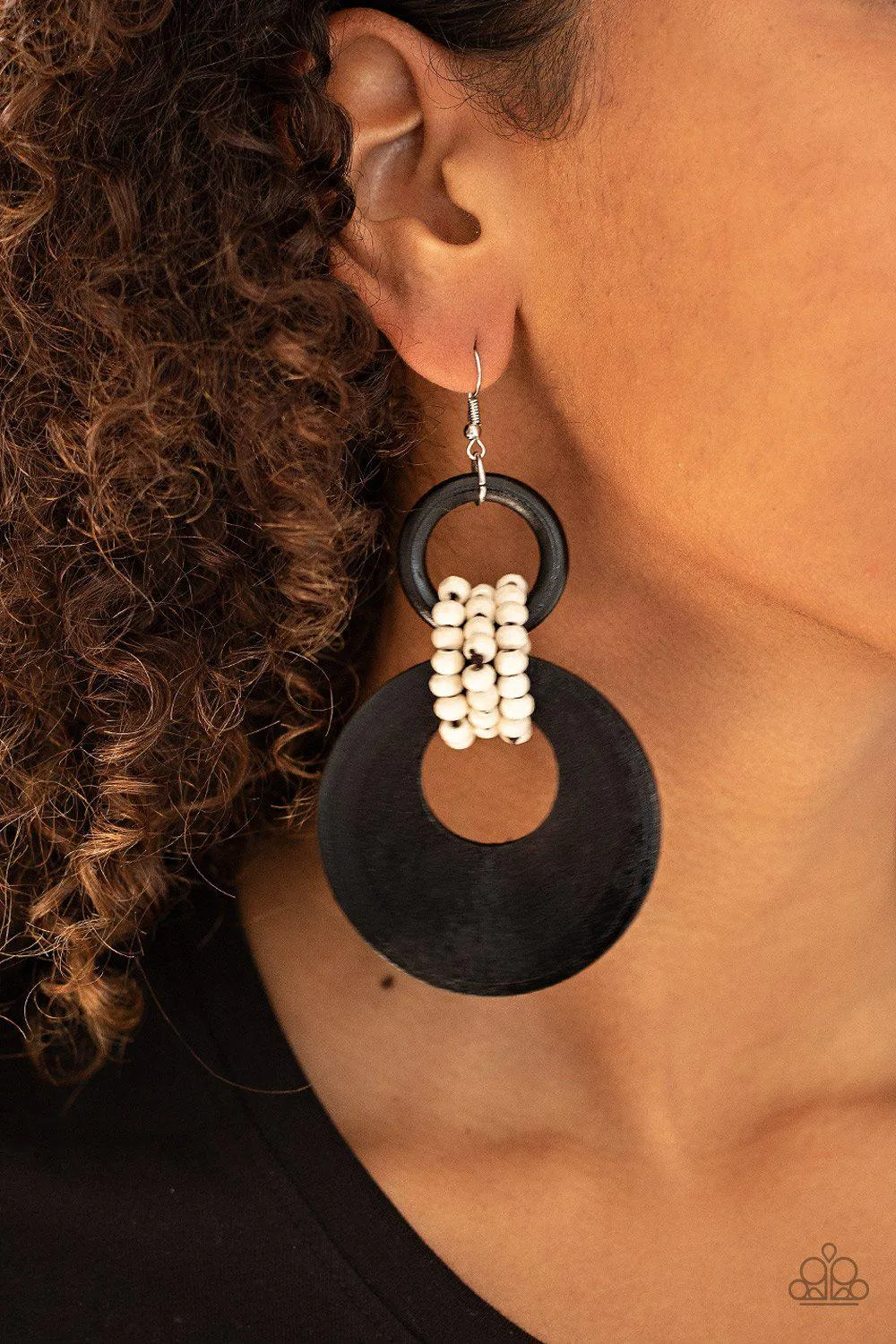 Beach Day Drama Black and White Wood Earrings - Paparazzi Accessories