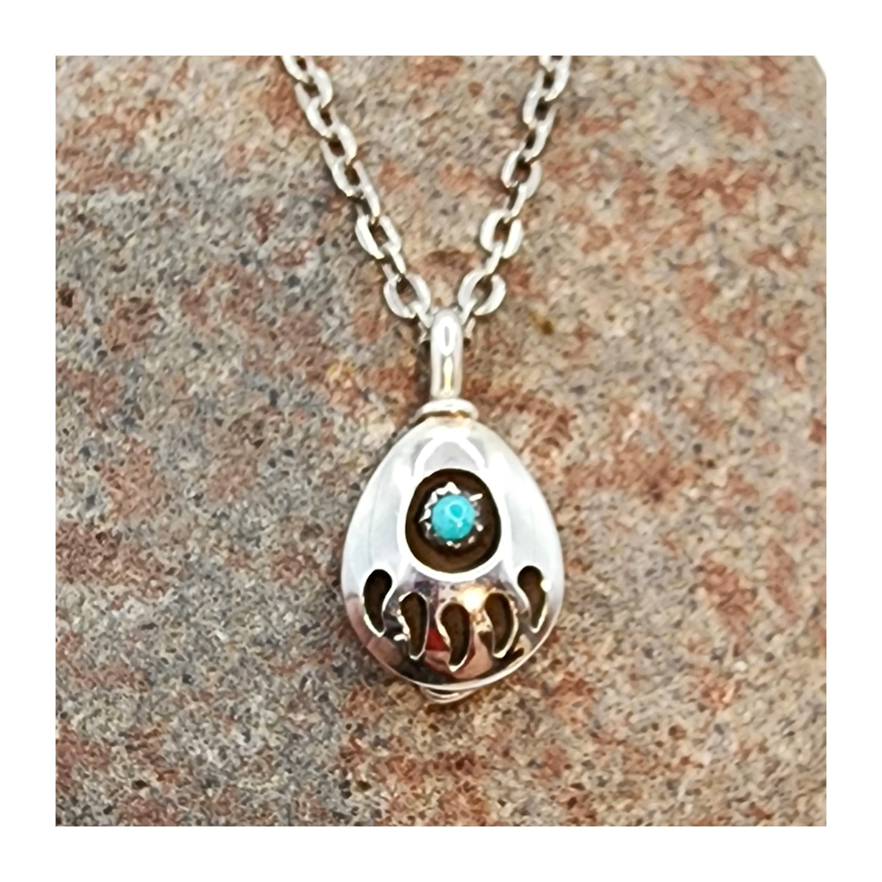 Bear Paw, Turquoise, Flower & Mother of Pearl Pendant