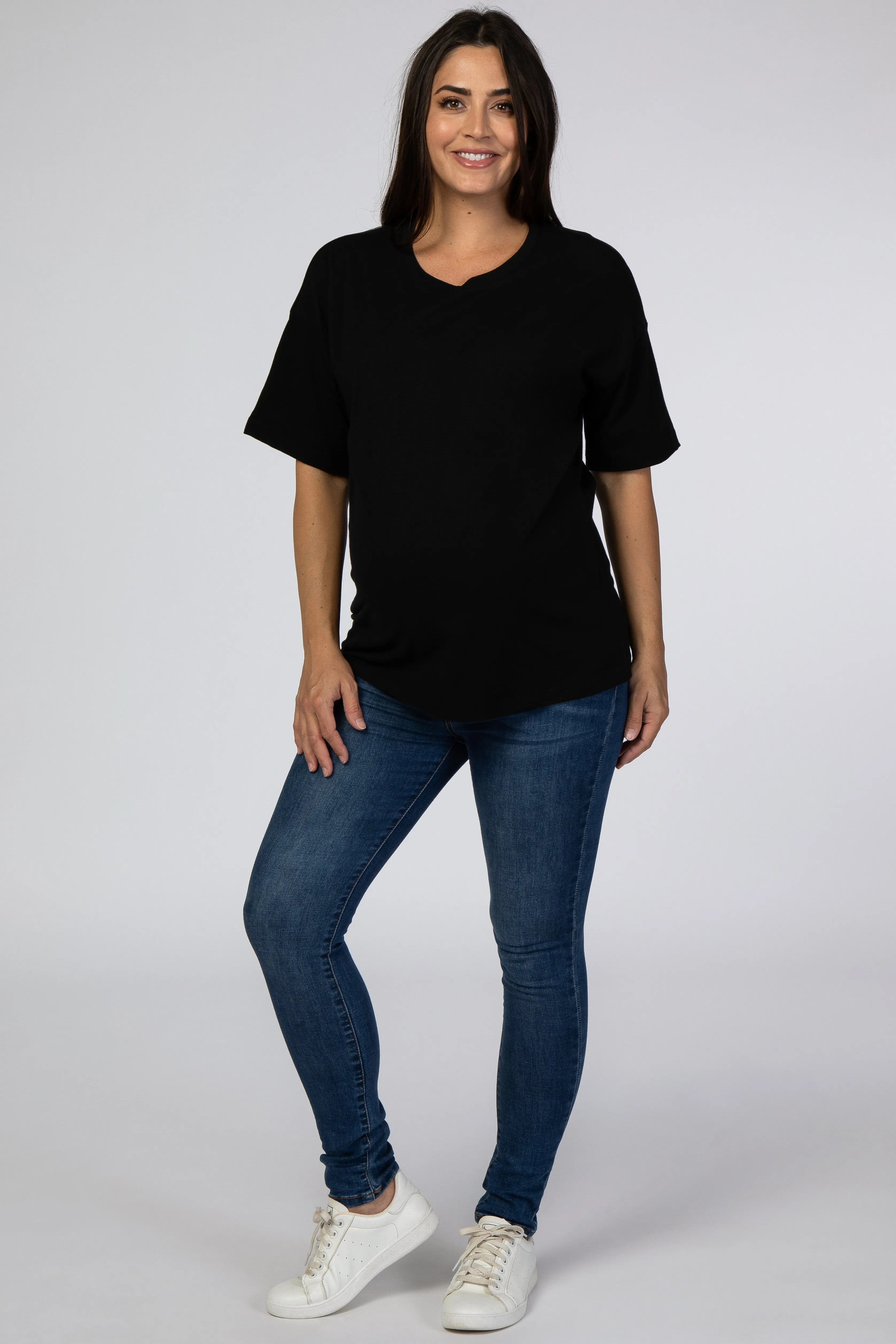 Black Basic Short Sleeve Maternity Tee