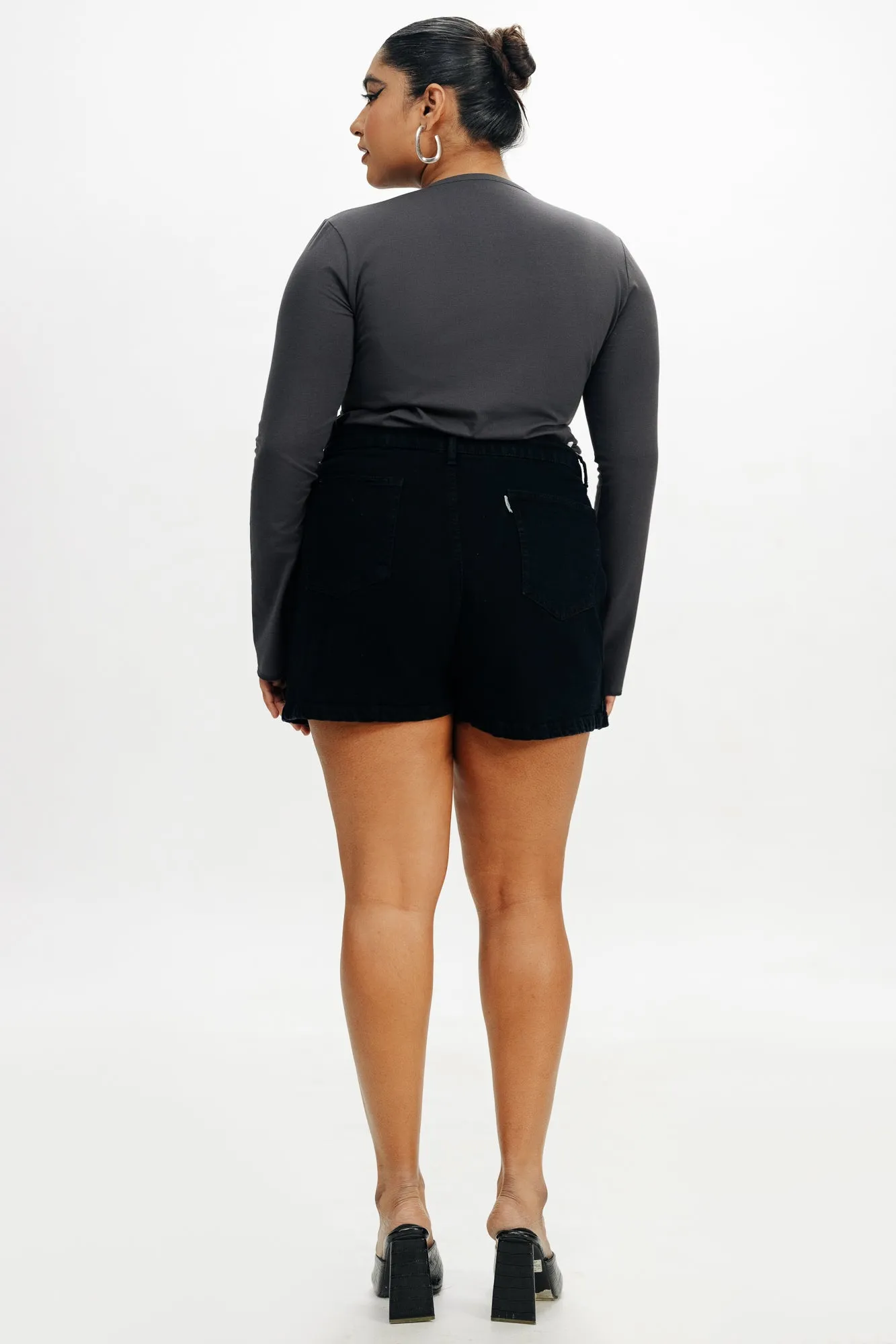 Black Stretch Denim Skort