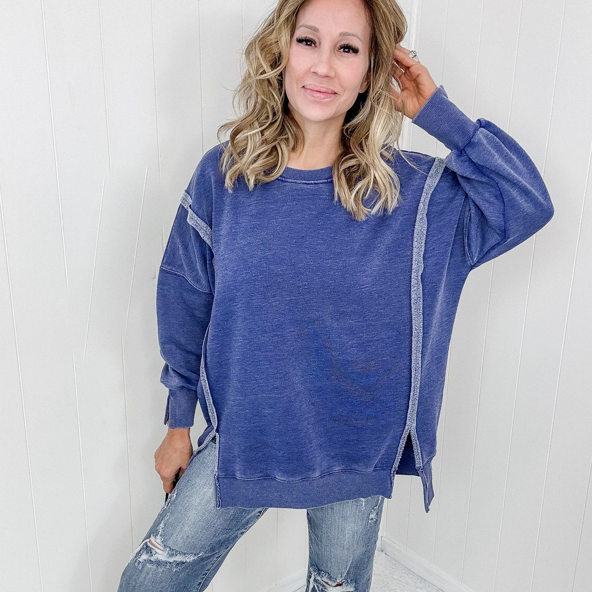 Blakeley Blue Oversized Classic Crew Pullover