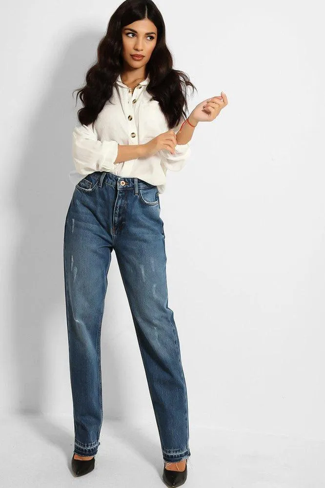 Blue Denim Distressed Mom's Jeans