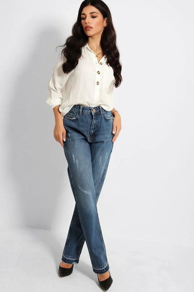 Blue Denim Distressed Mom's Jeans