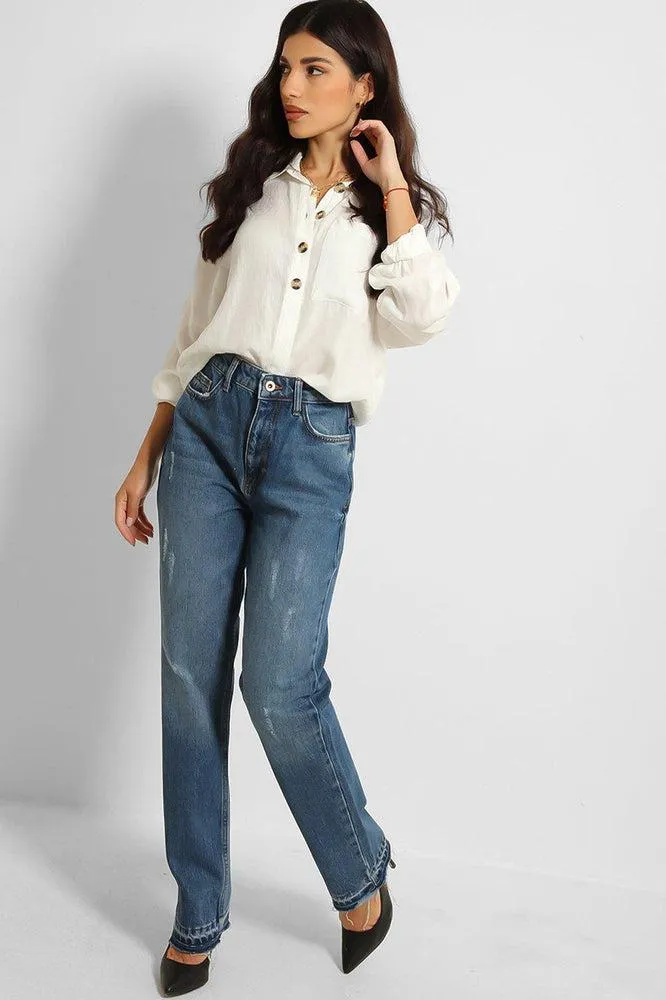 Blue Denim Distressed Mom's Jeans