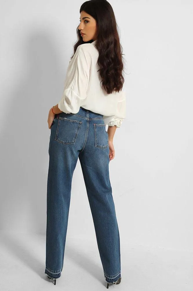 Blue Denim Distressed Mom's Jeans