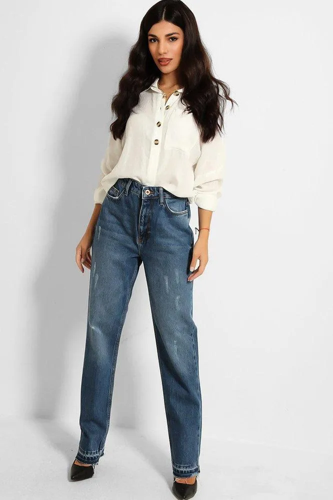 Blue Denim Distressed Mom's Jeans