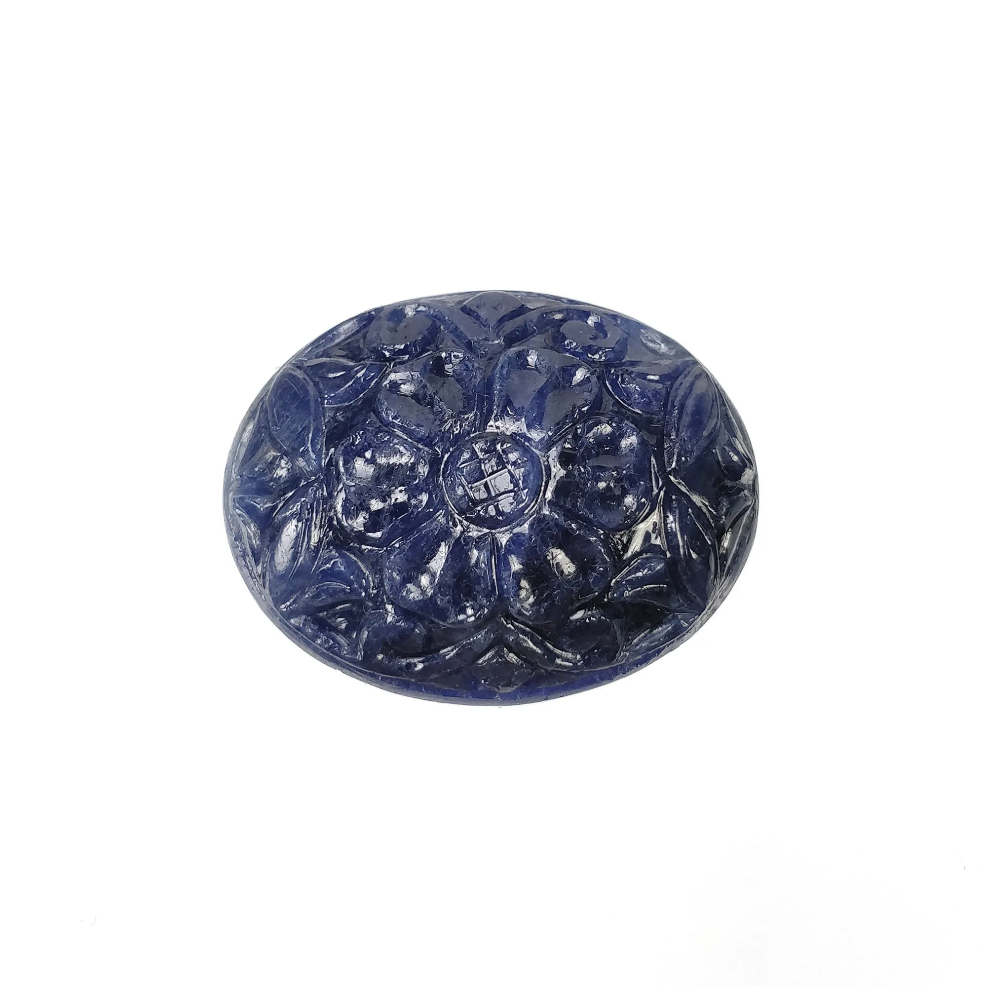 BLUE SAPPHIRE Gemstone Carving : 58.00cts Natural Untreated Unheated Sapphire Hand Carved Oval Shape 28*22mm (With Video)