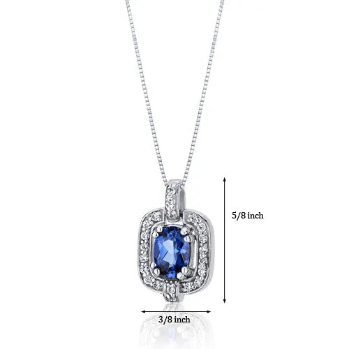 Blue Sapphire Pendant Sterling Silver Oval 1 Carat