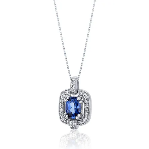 Blue Sapphire Pendant Sterling Silver Oval 1 Carat