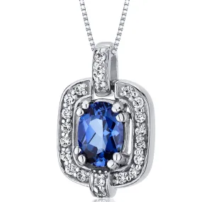 Blue Sapphire Pendant Sterling Silver Oval 1 Carat