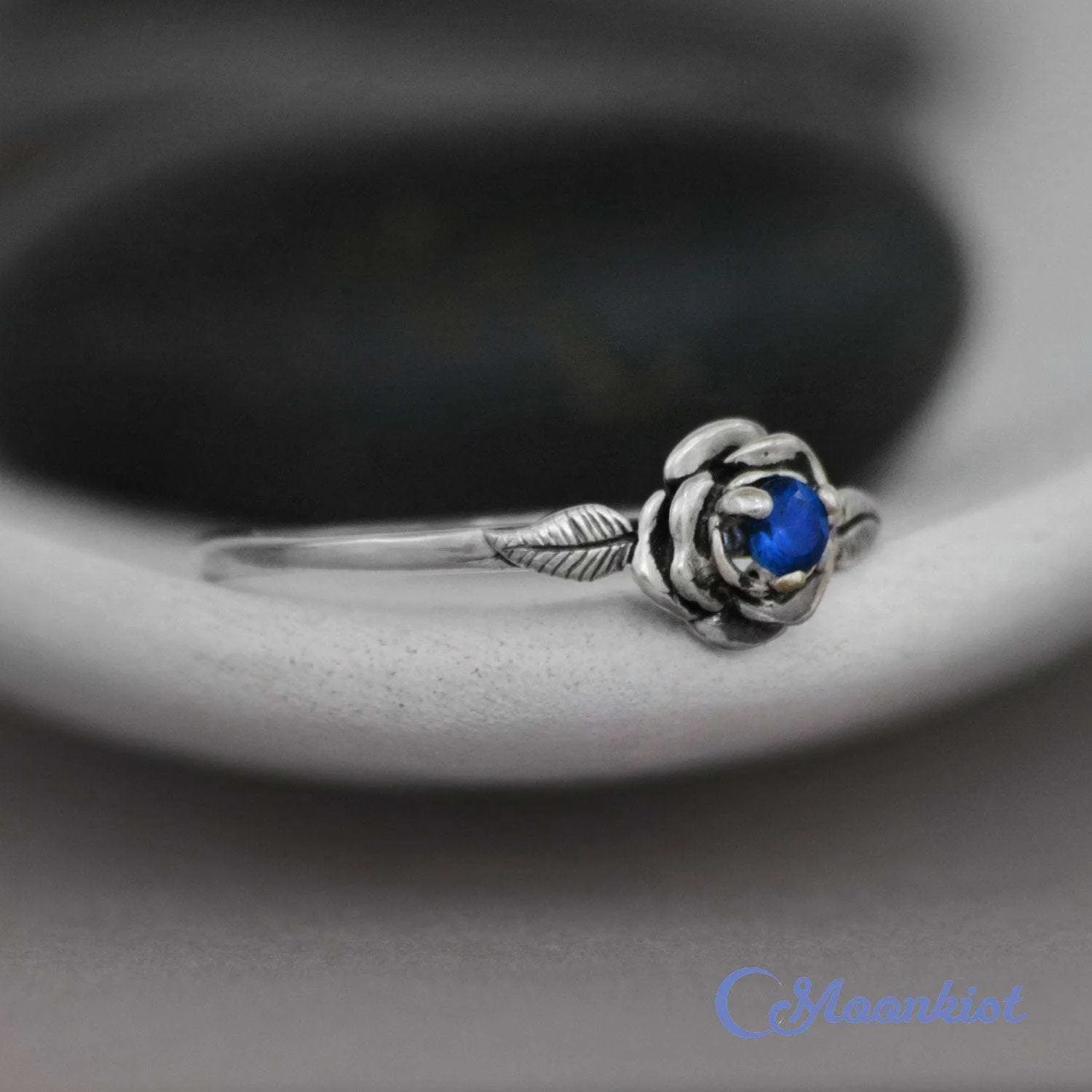 Blue Sapphire Rose Botanical Ring | Moonkist Designs