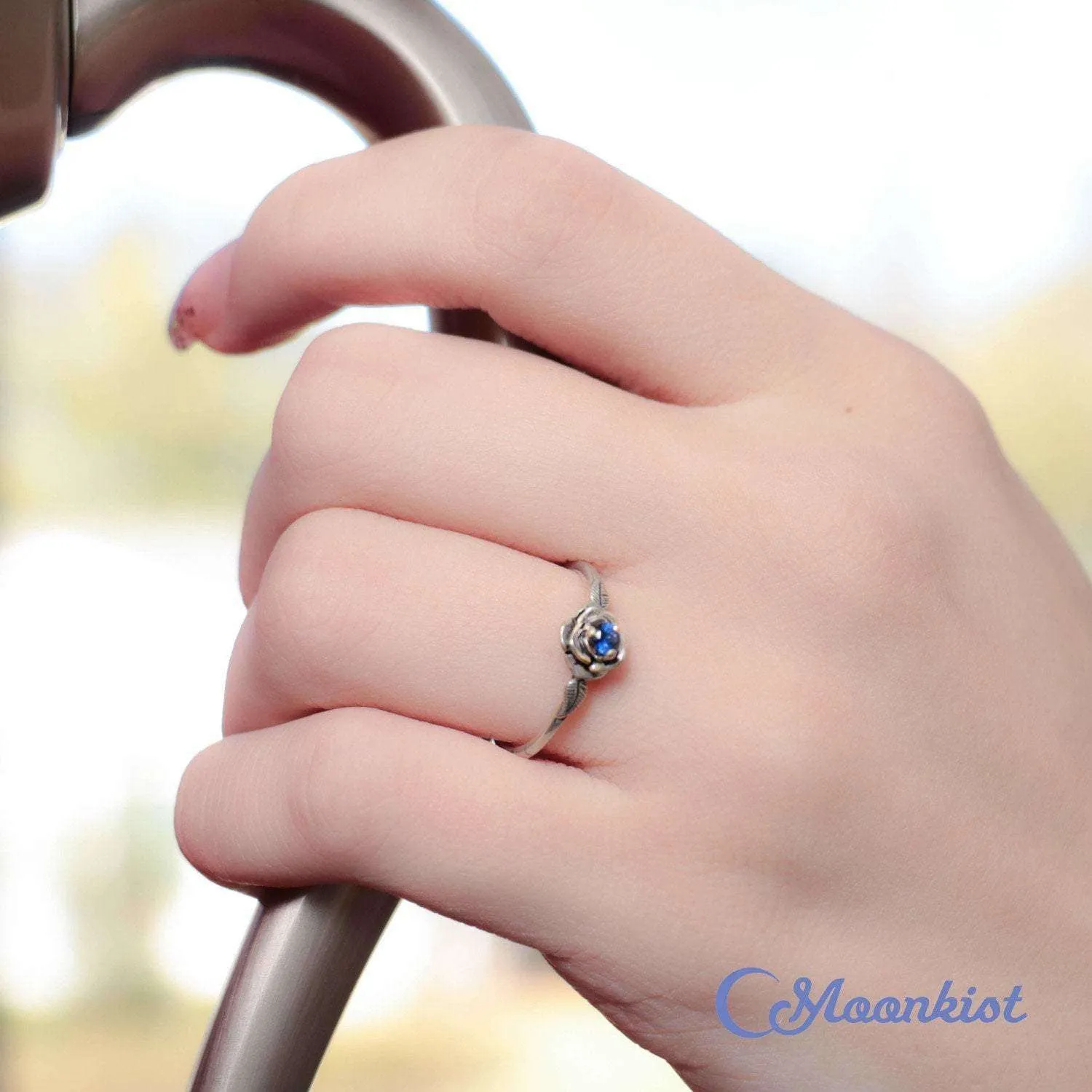 Blue Sapphire Rose Botanical Ring | Moonkist Designs