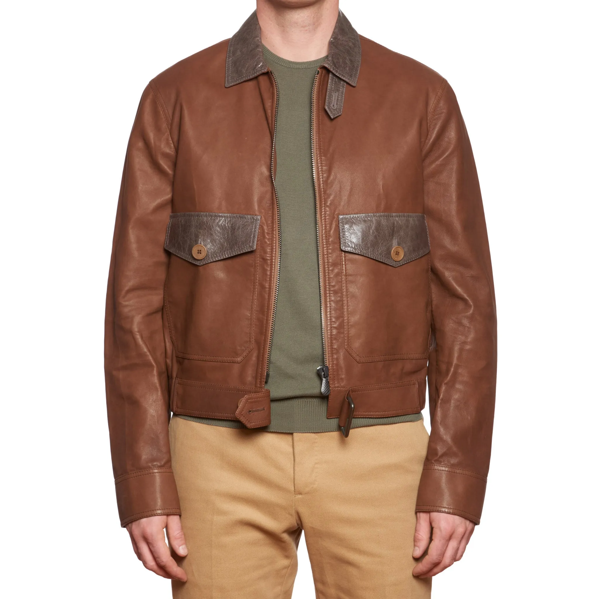 BOTTEGA VENETA Brown Leather Flight Jacket EU 50 US M