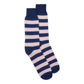 Burrows & Hare Stripe Alpaca Socks - Navy & Light Pink