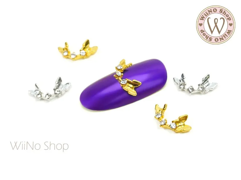 Butterfly Crystal Curve Nail Metal Charm - 2 pcs