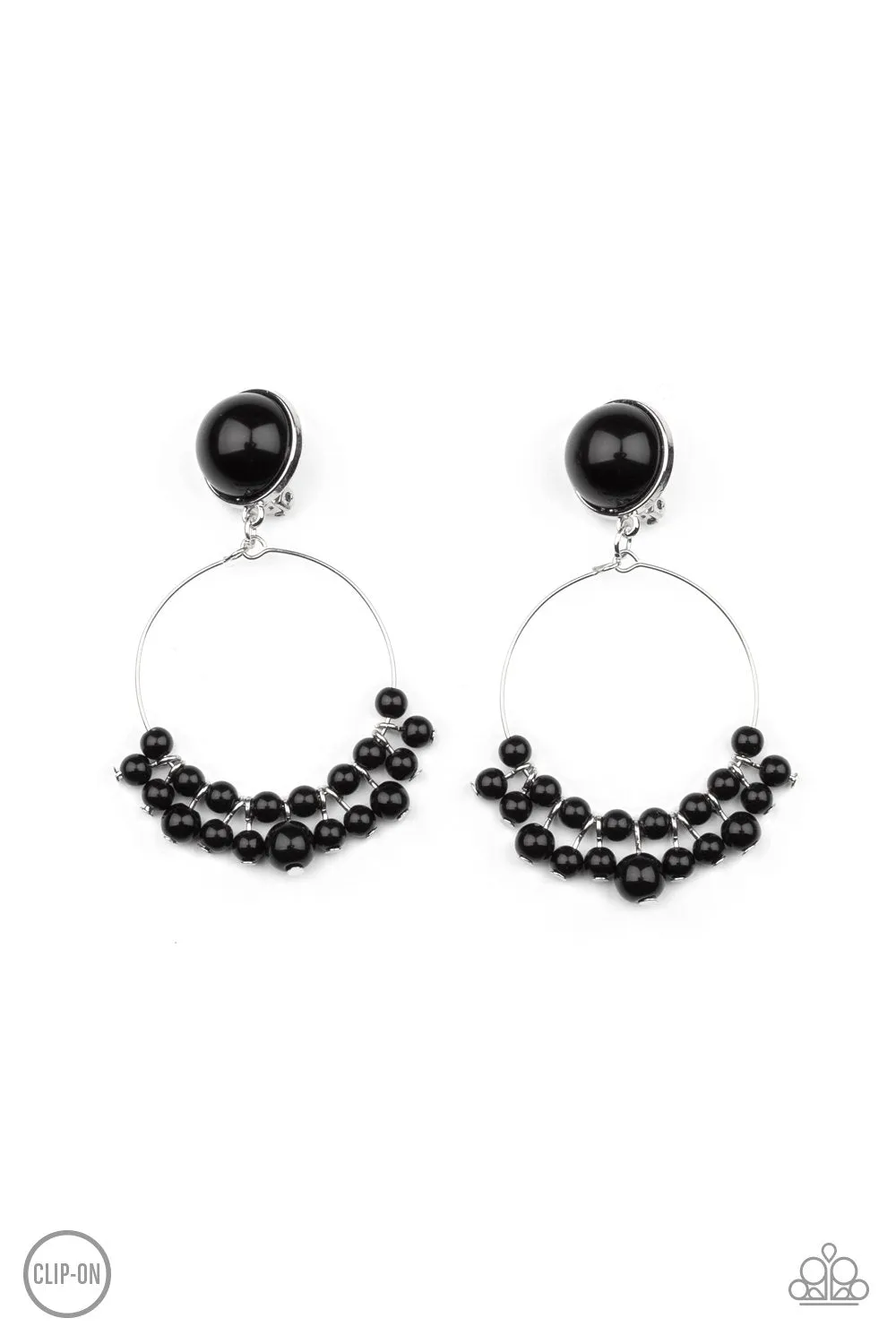 Cabaret Charm Black Clip-On Earrings - Paparazzi Accessories