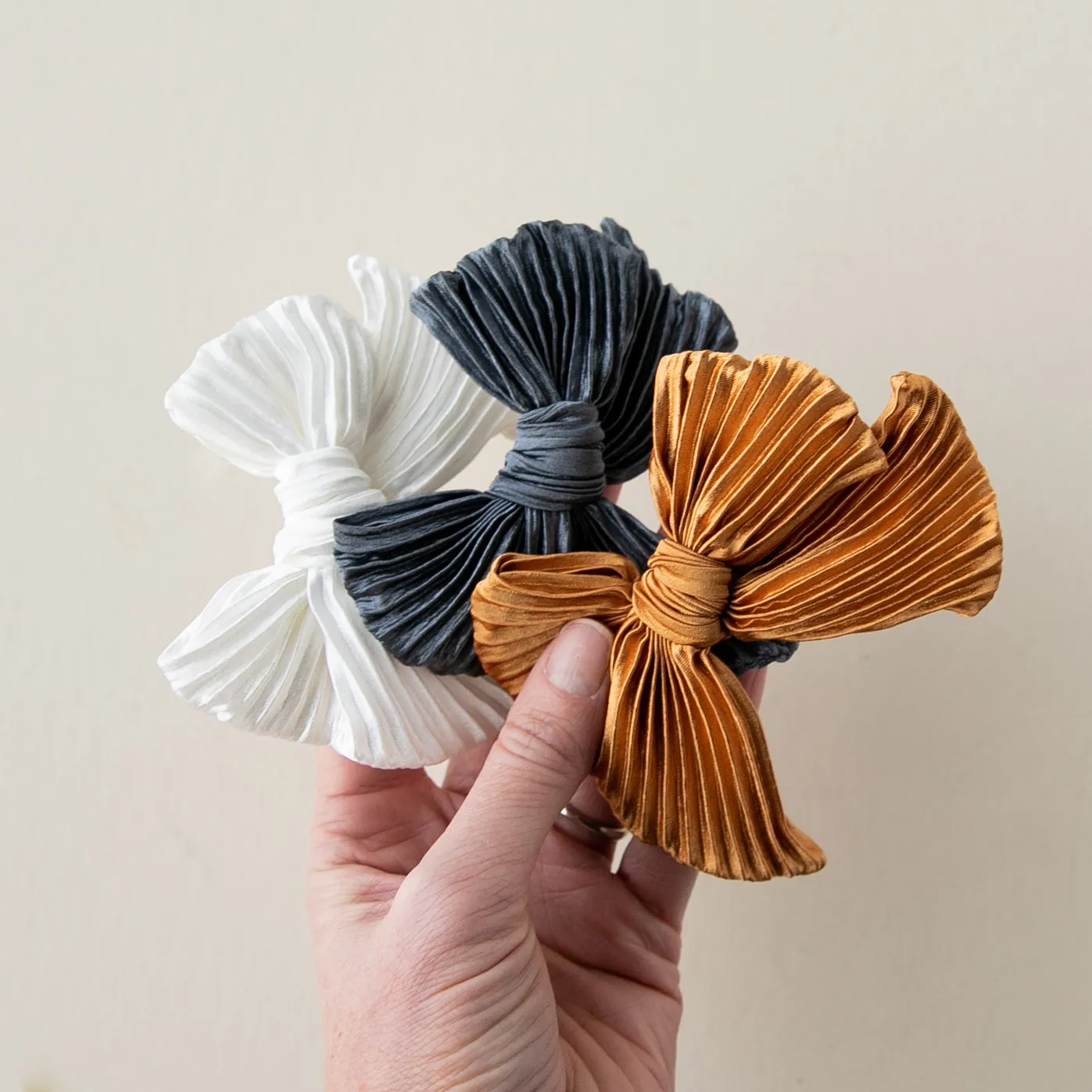 Caramel | Plisse Oversized Hand-tied Bow