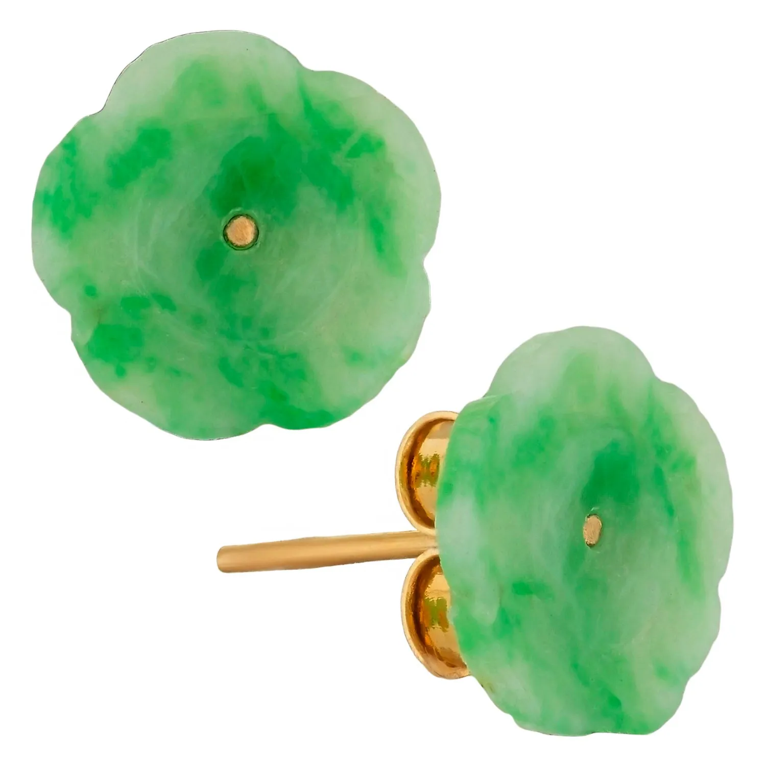 Carved Jade Flower Studs