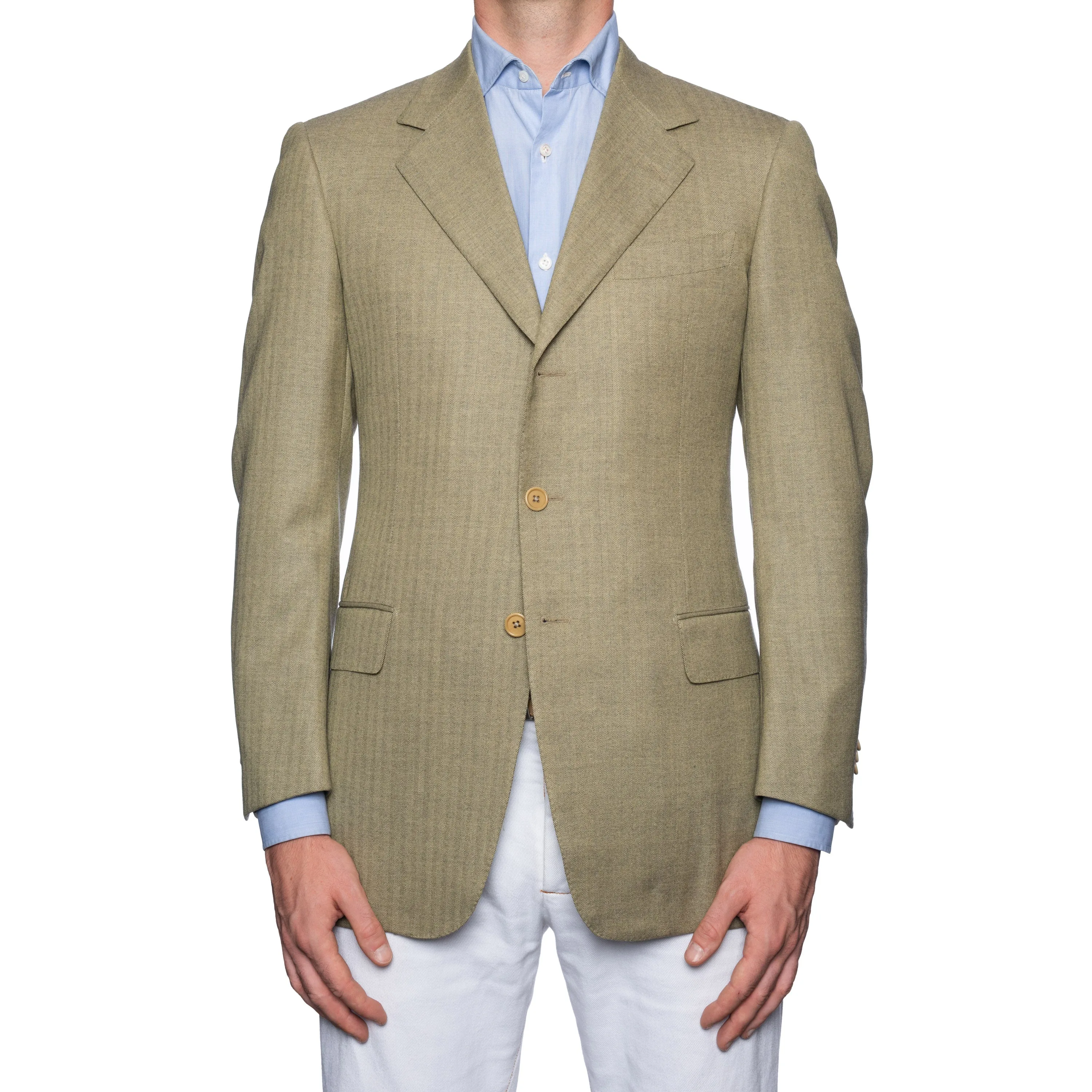 CASTANGIA 1850 Olive Herringbone Merino Wool Sport Coat Jacket EU 48 NEW US 38