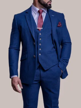 Cavani Orson Men's Blue 3 Piece Tweed Suit