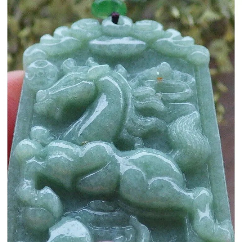 Certified Natural A Jade Jadeite Pendant Horse Coin 马到功成 #26-1226