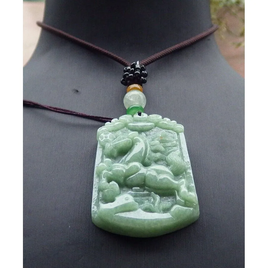 Certified Natural A Jade Jadeite Pendant Horse Coin 马到功成 #26-1226