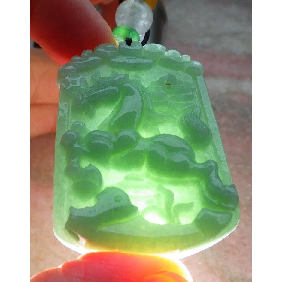 Certified Natural A Jade Jadeite Pendant Horse Coin 马到功成 #26-1226