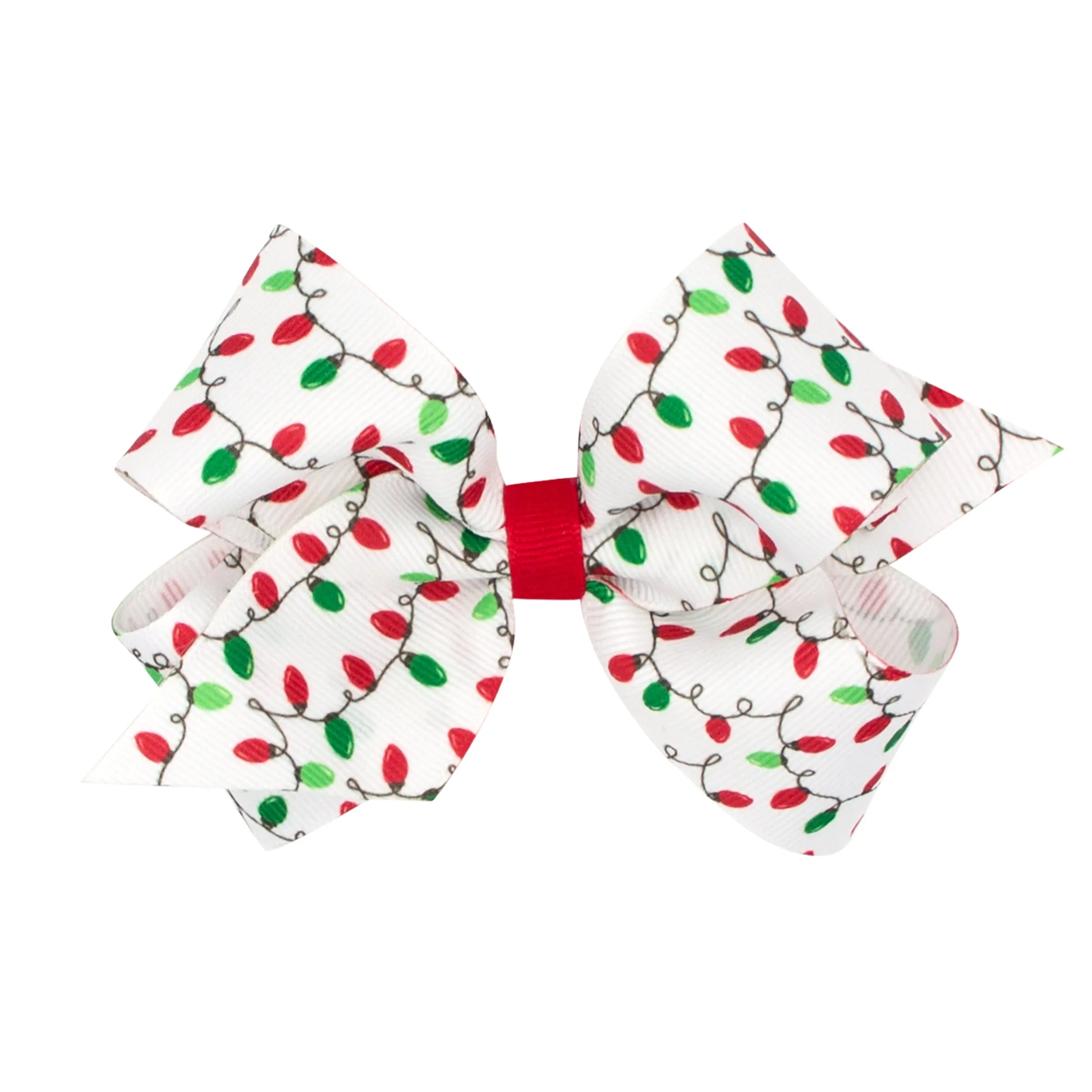 Classic Holiday Lights Printed Grosgrain Hair Bow on Clippie