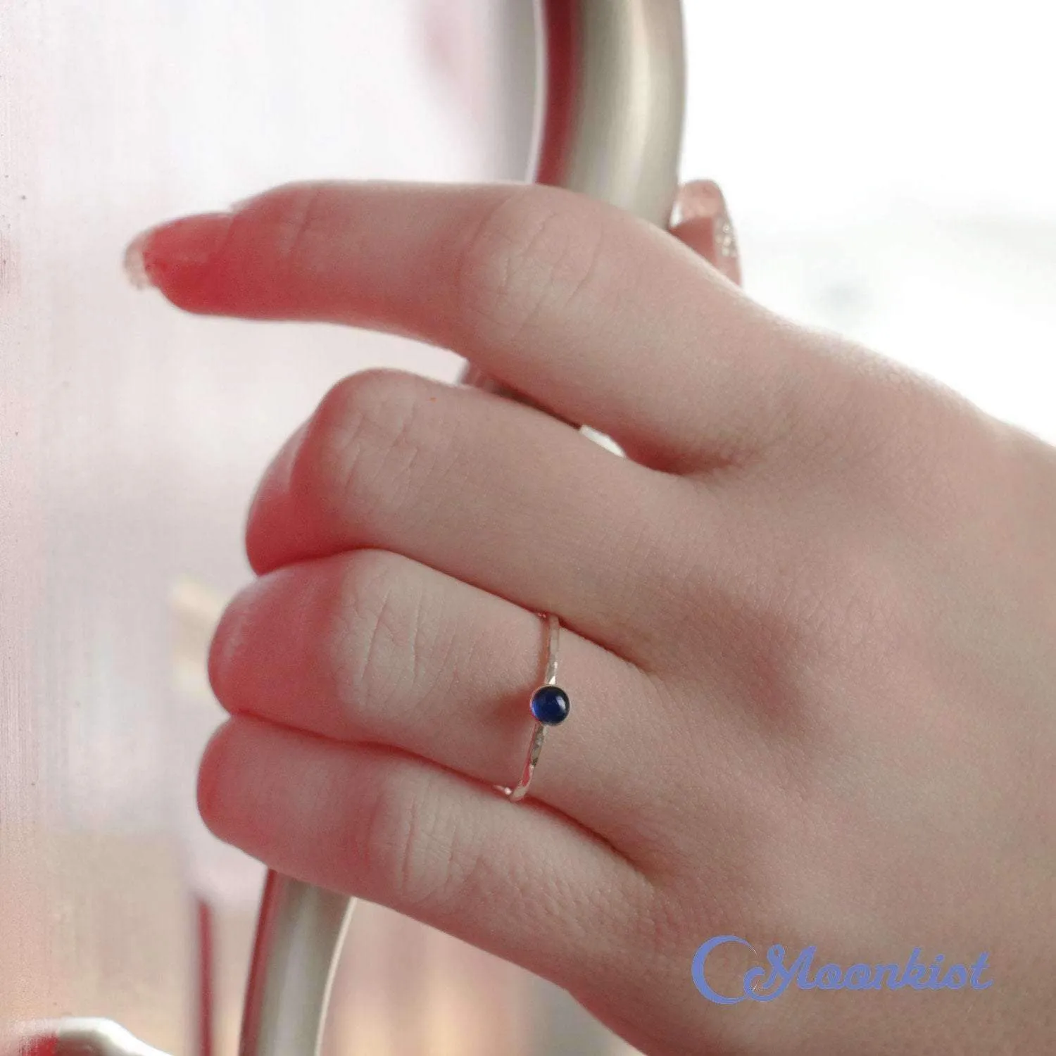 Dainty Silver Blue Sapphire Pinky Ring | Moonkist Designs