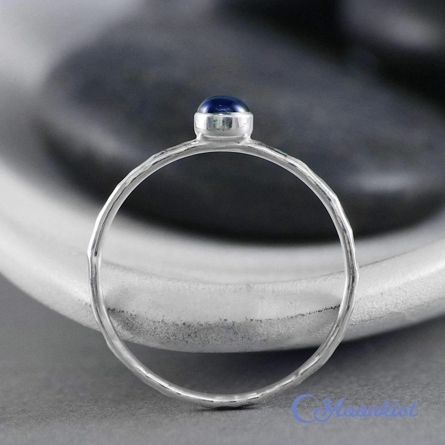 Dainty Silver Blue Sapphire Pinky Ring | Moonkist Designs