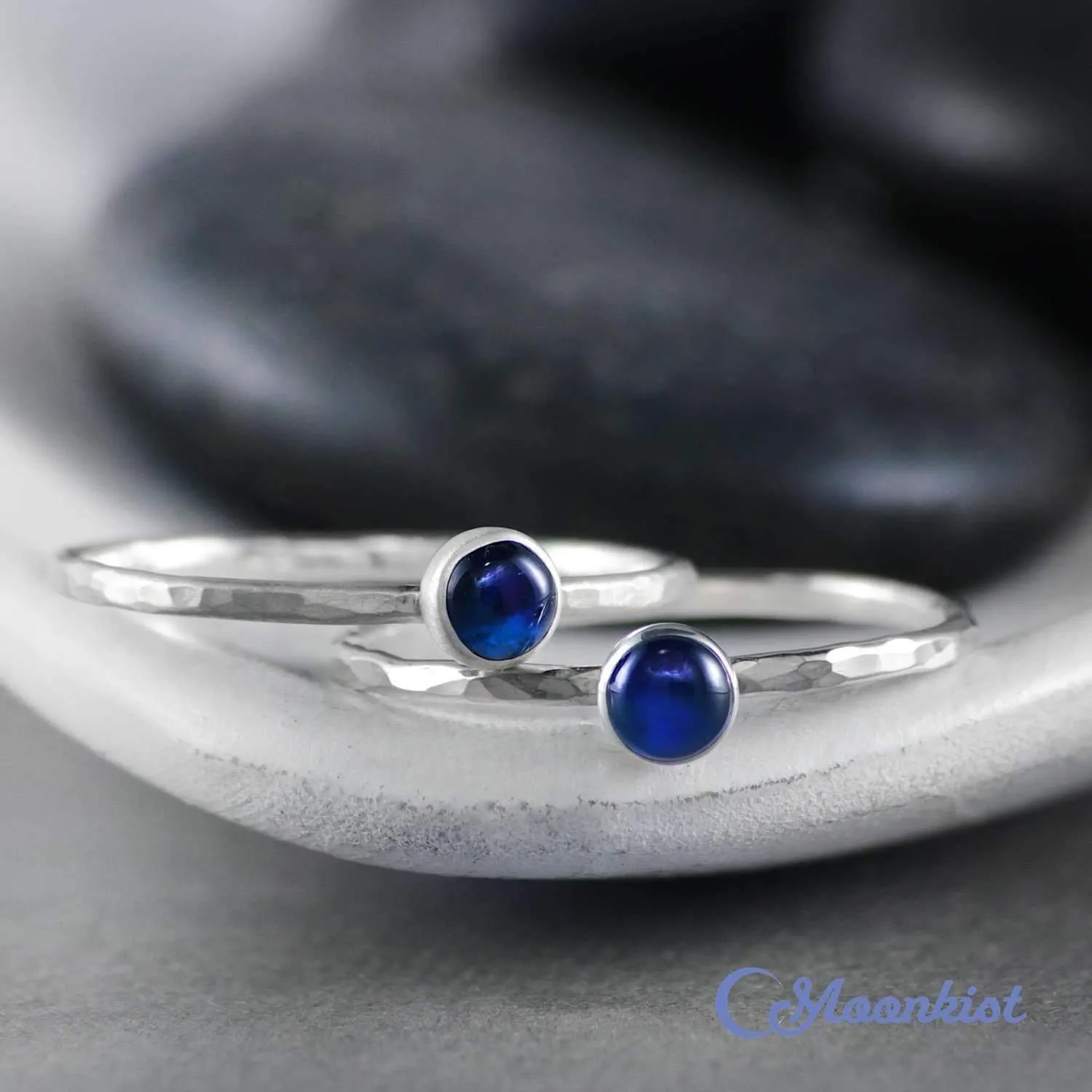 Dainty Silver Blue Sapphire Pinky Ring | Moonkist Designs