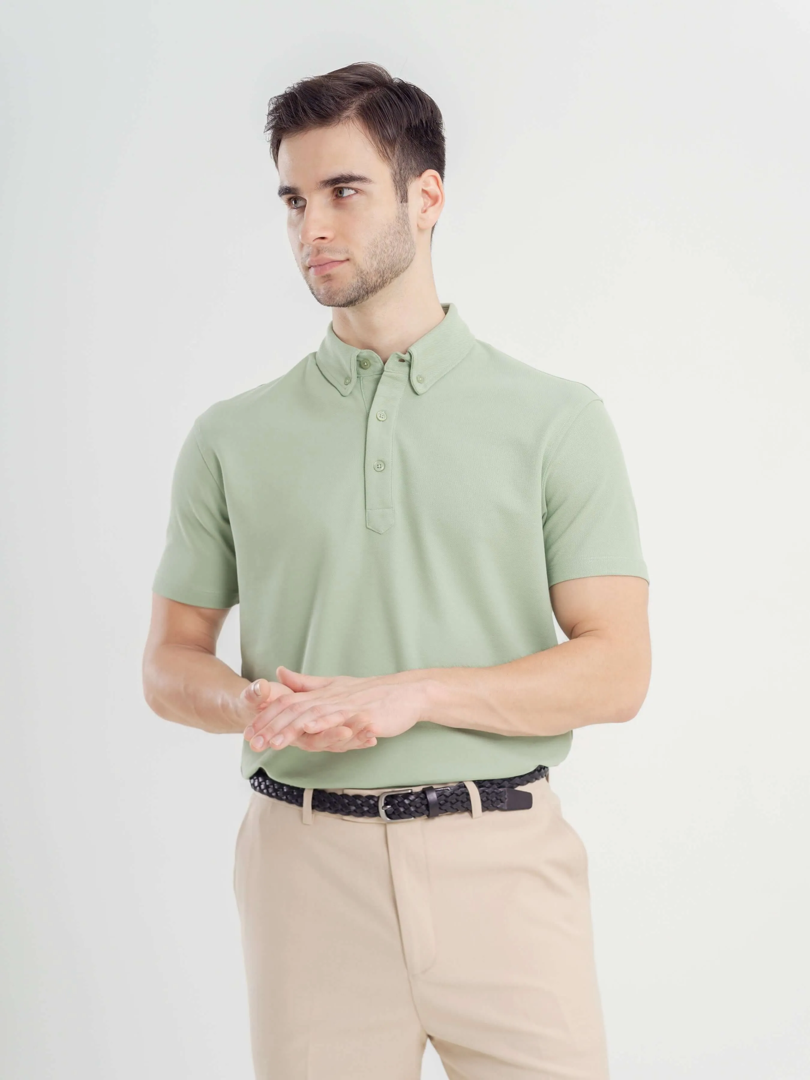 Dante Polo Button Down Short Sleeve - Moss Green