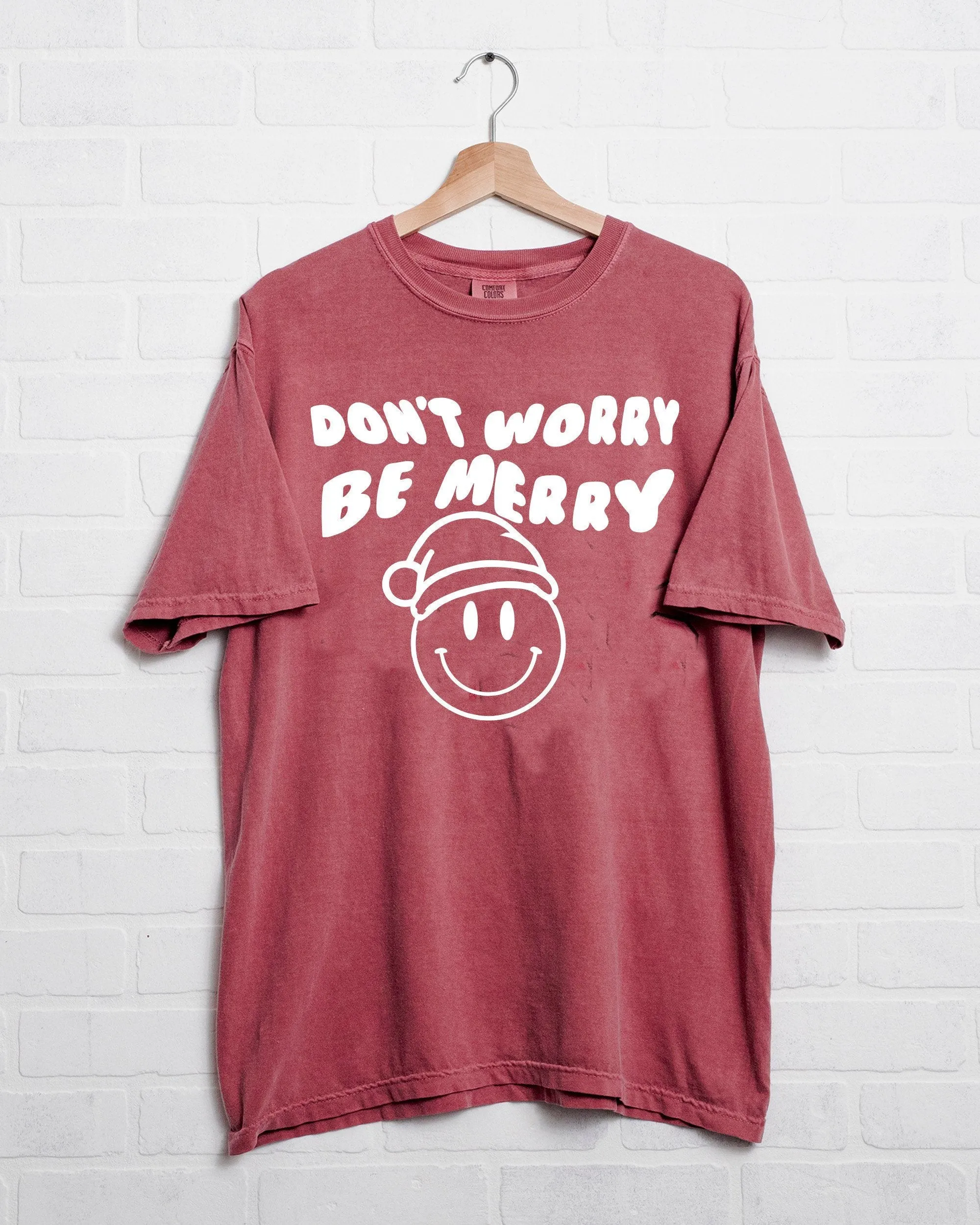 Don't Worry Be Merry Crimson Puff Ink Tee