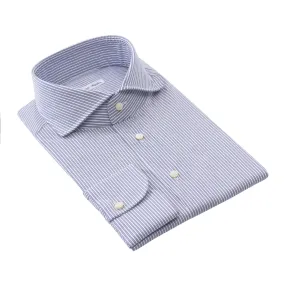 Double-Stripe Stretch-Cotton Blue Shirt with Shark Collar