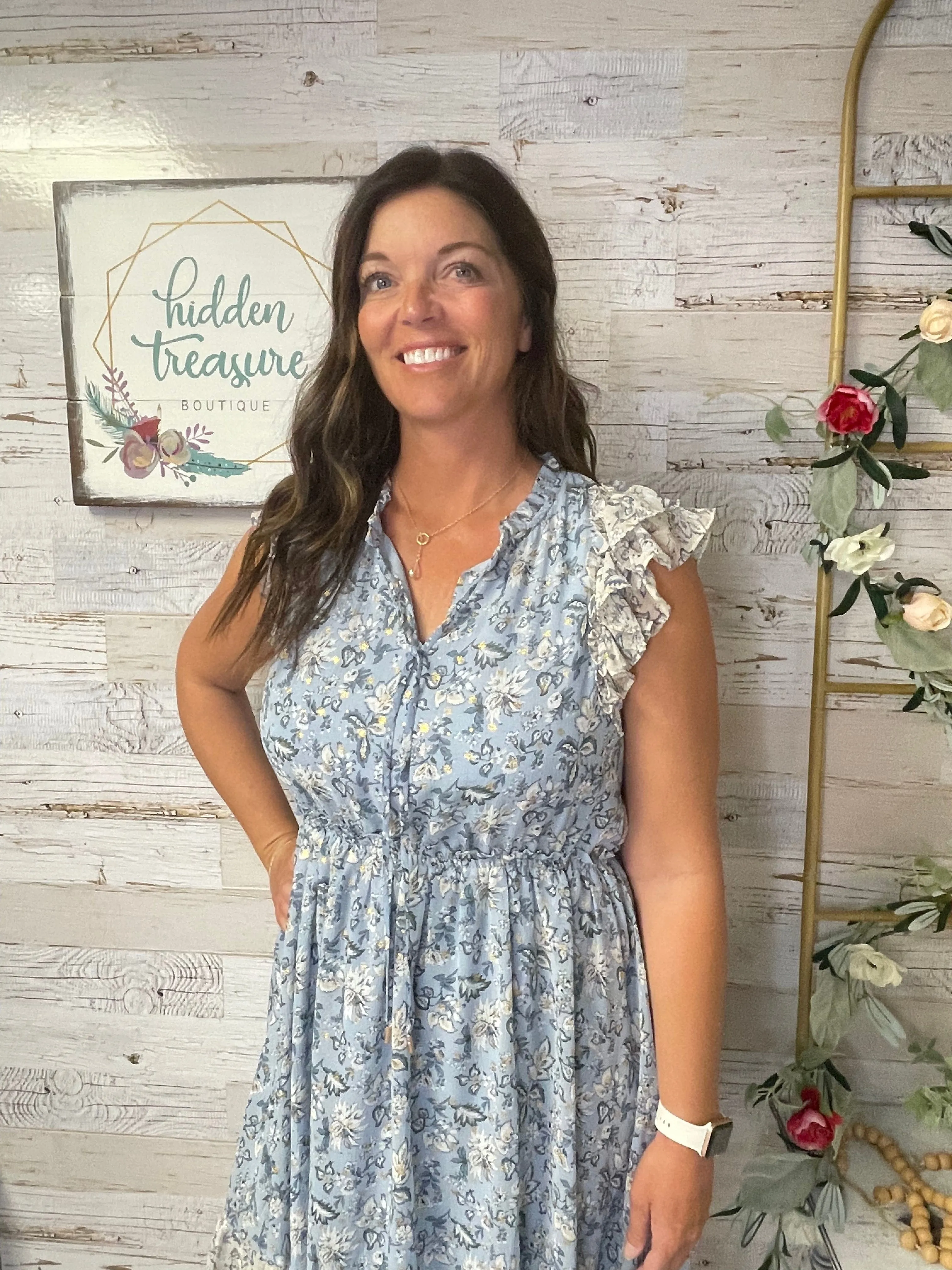 Dusty Blue Floral Dress