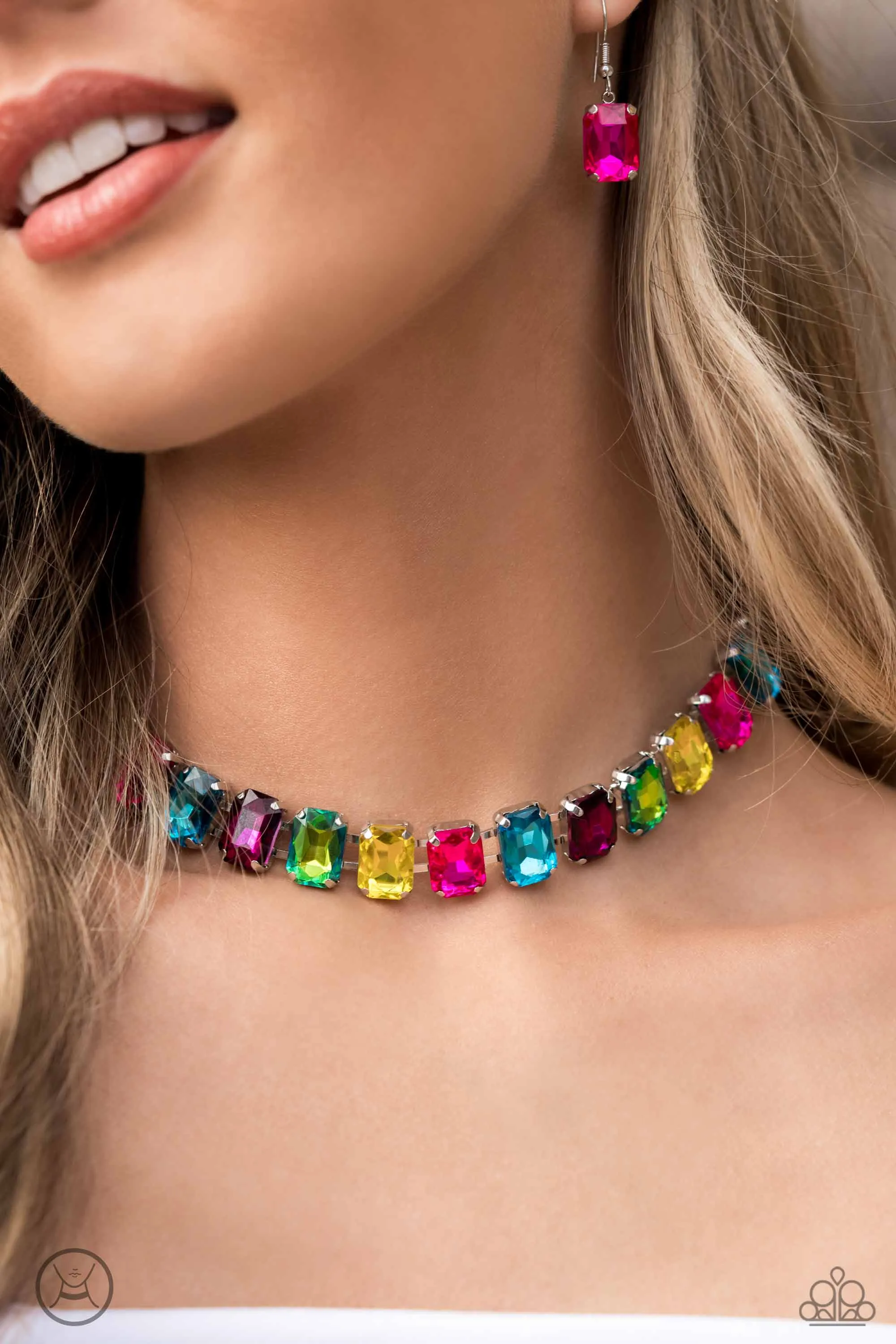 Ecstatic Emeralds Multi Rhinestone Choker Necklace - Paparazzi Accessories