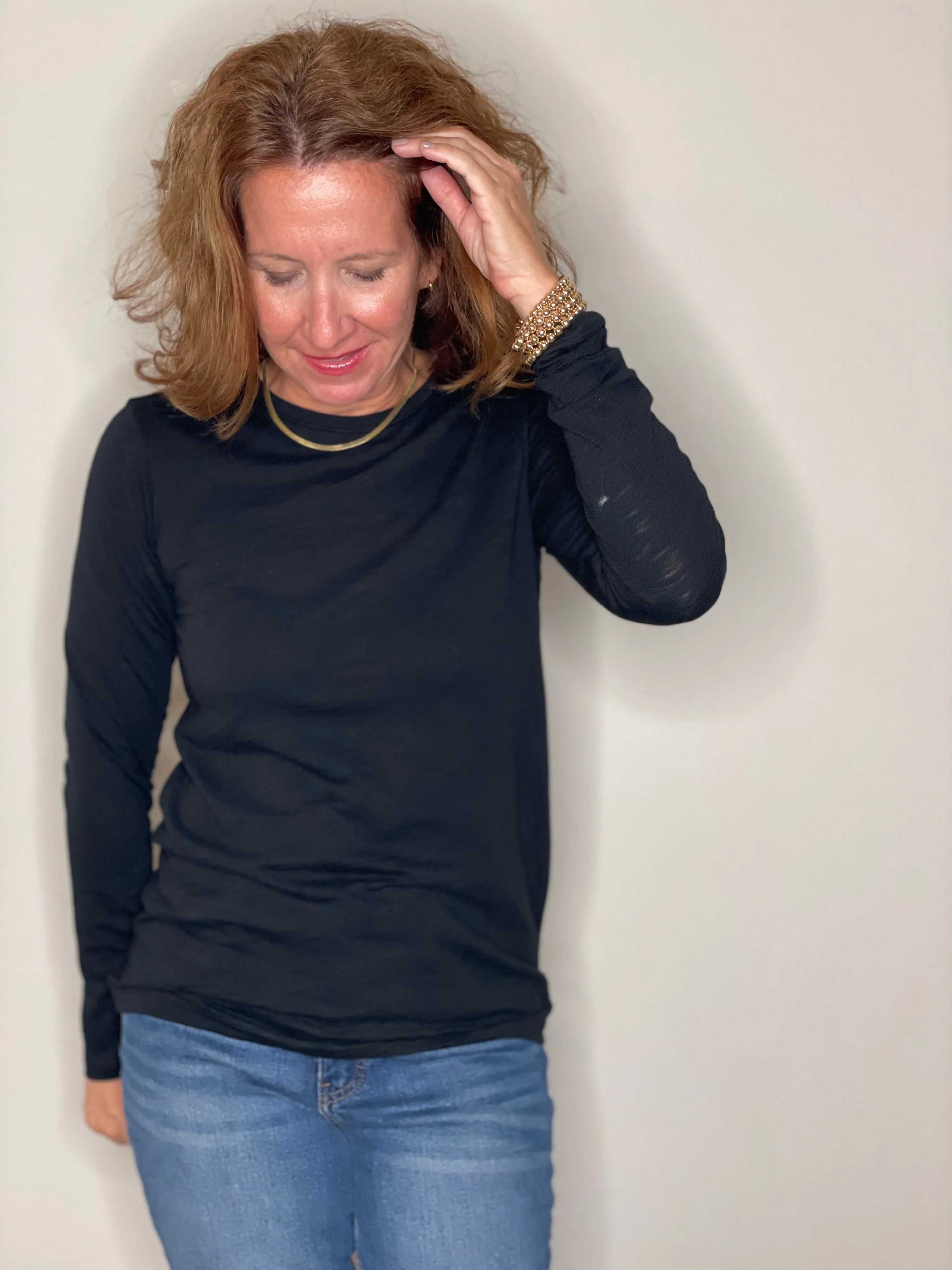 Erin Gray Long Sleeve CYA Crew in Black Slub Tee