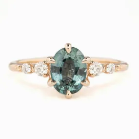 Estel Fleur Ring 1.41ct Blue Green Oval Montana Sapphire, 14K Rose Gold (One of a kind)