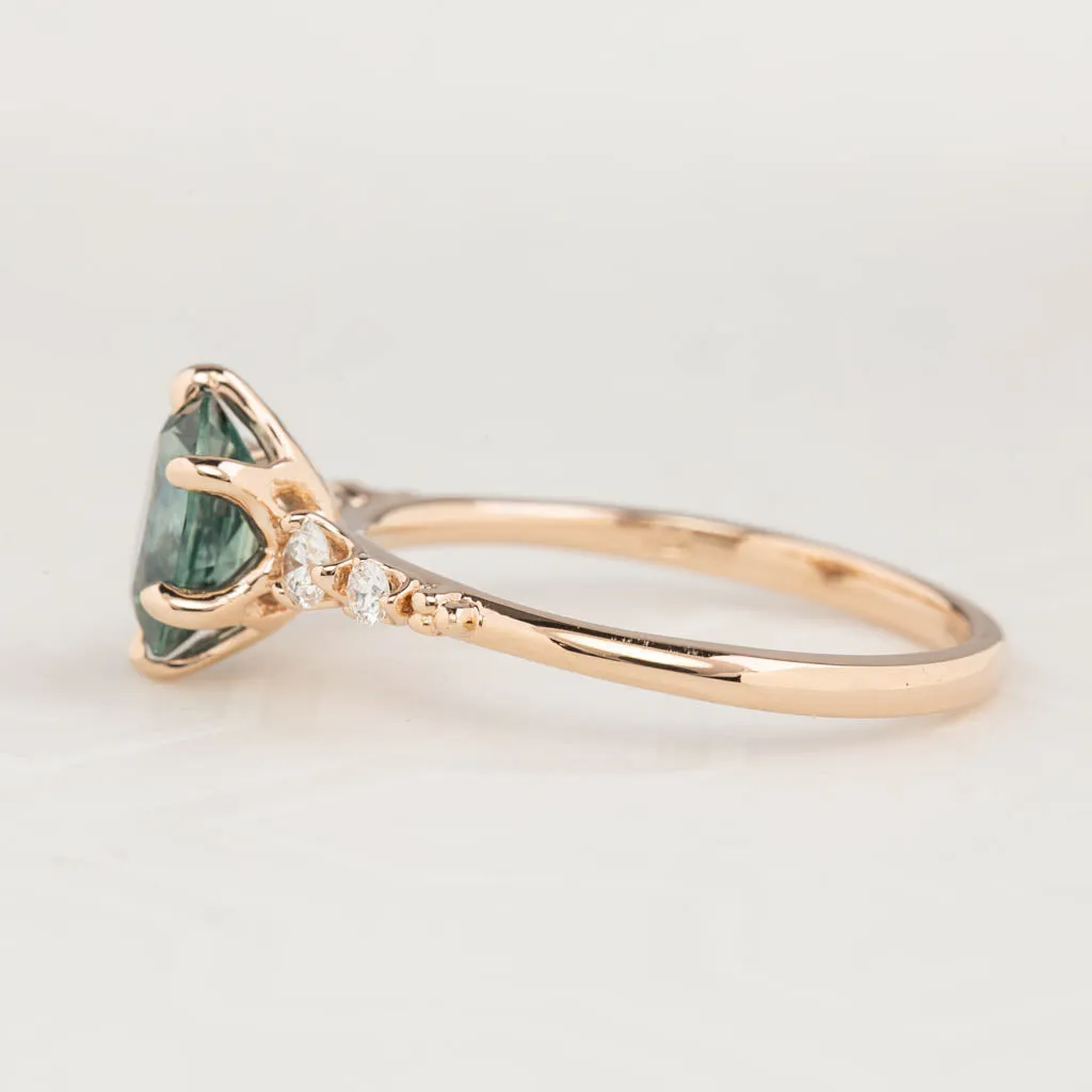 Estel Fleur Ring 1.41ct Blue Green Oval Montana Sapphire, 14K Rose Gold (One of a kind)