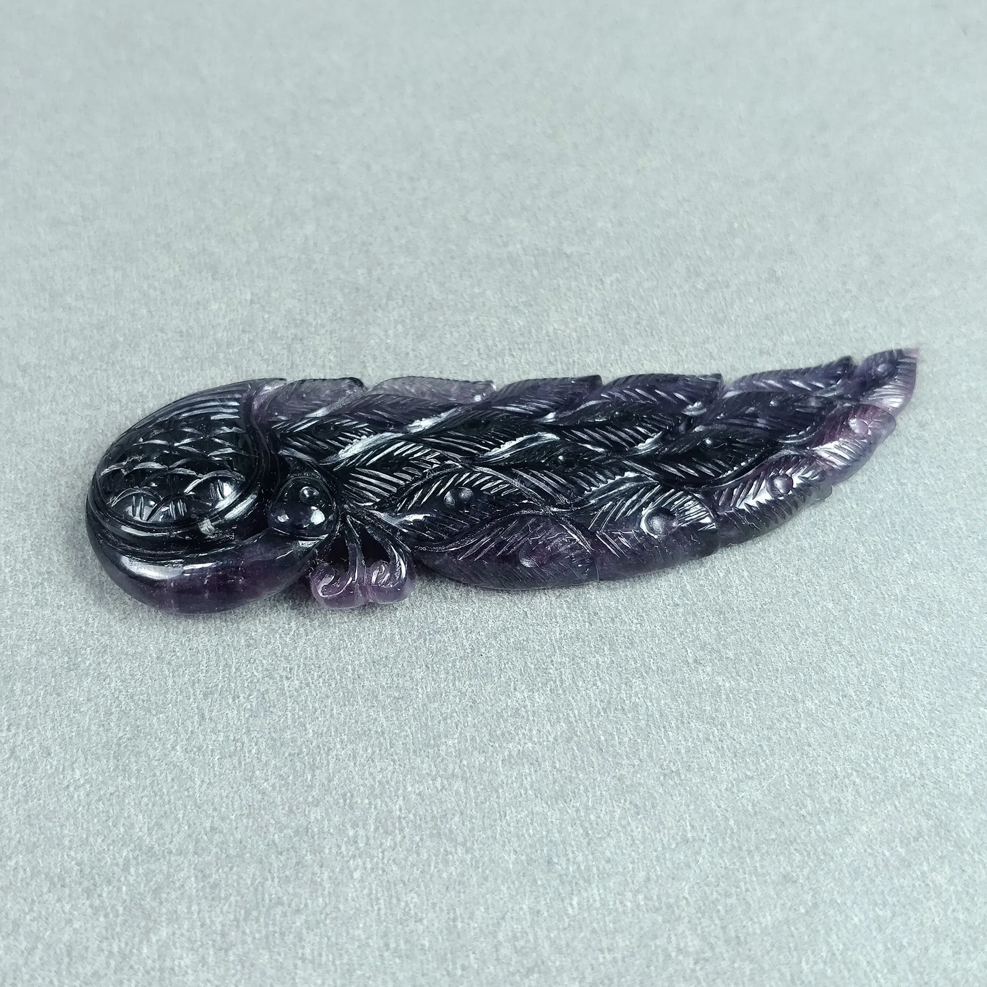 Exclusive BLACK PINK TOURMALINE Gemstone Carving : 75.50cts Natural Untreated Tourmaline Hand Carved PEACOCK 70*25mm*8(h)