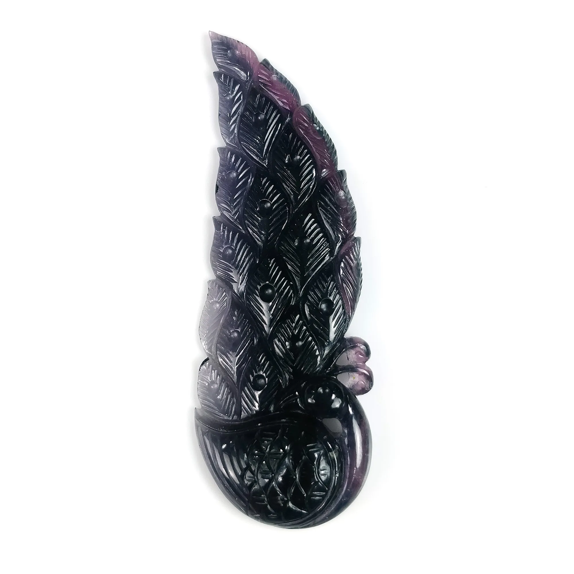 Exclusive BLACK PINK TOURMALINE Gemstone Carving : 75.50cts Natural Untreated Tourmaline Hand Carved PEACOCK 70*25mm*8(h)