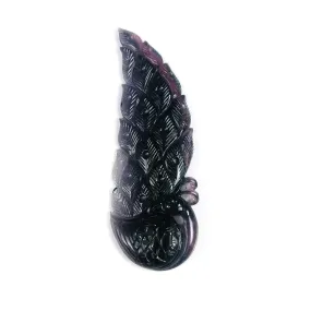 Exclusive BLACK PINK TOURMALINE Gemstone Carving : 75.50cts Natural Untreated Tourmaline Hand Carved PEACOCK 70*25mm*8(h)