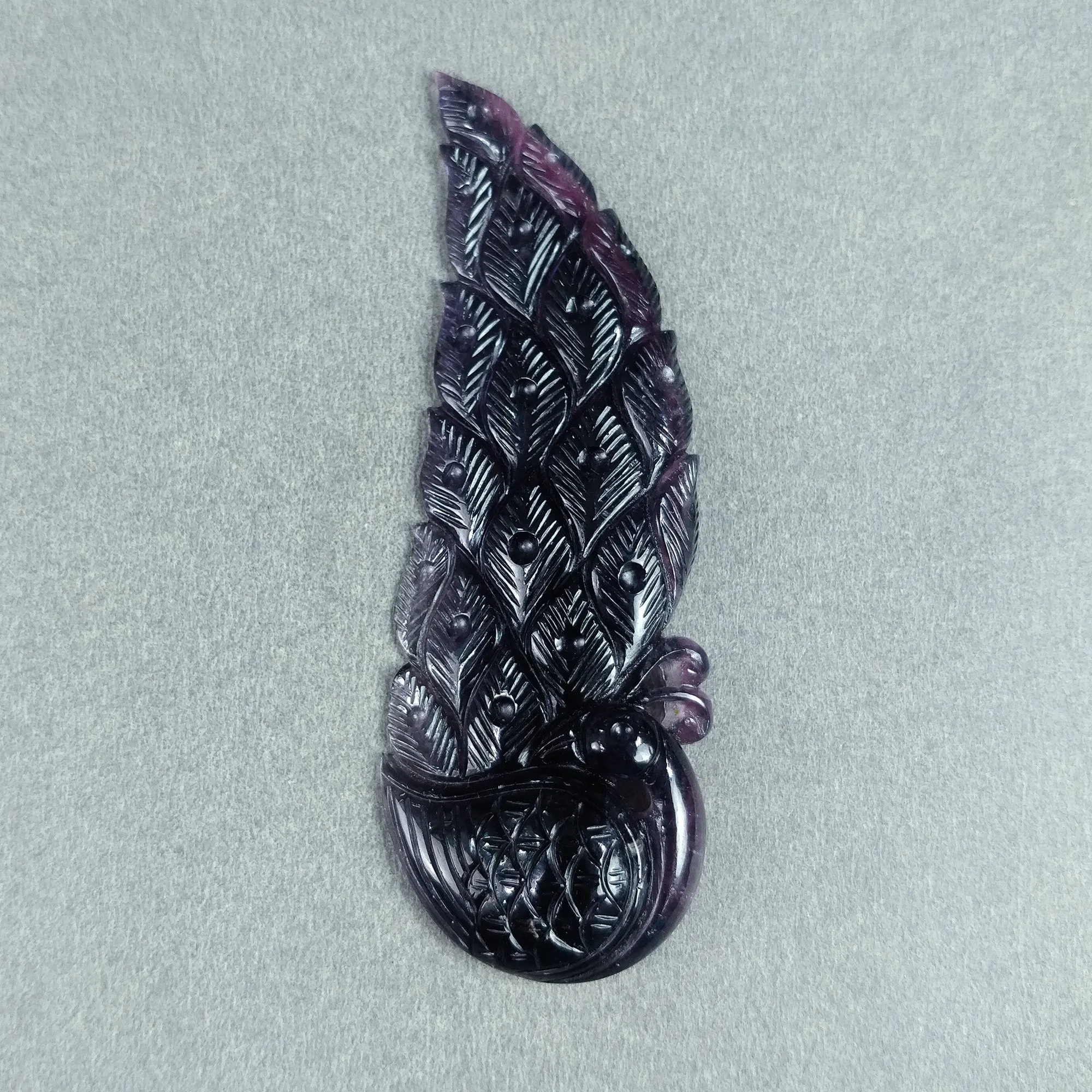 Exclusive BLACK PINK TOURMALINE Gemstone Carving : 75.50cts Natural Untreated Tourmaline Hand Carved PEACOCK 70*25mm*8(h)