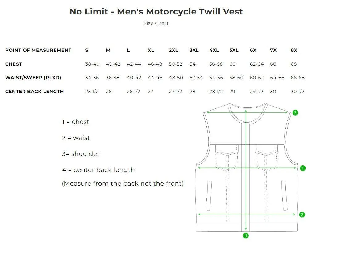 First Mfg Mens No Limit Twill Concealment Vest