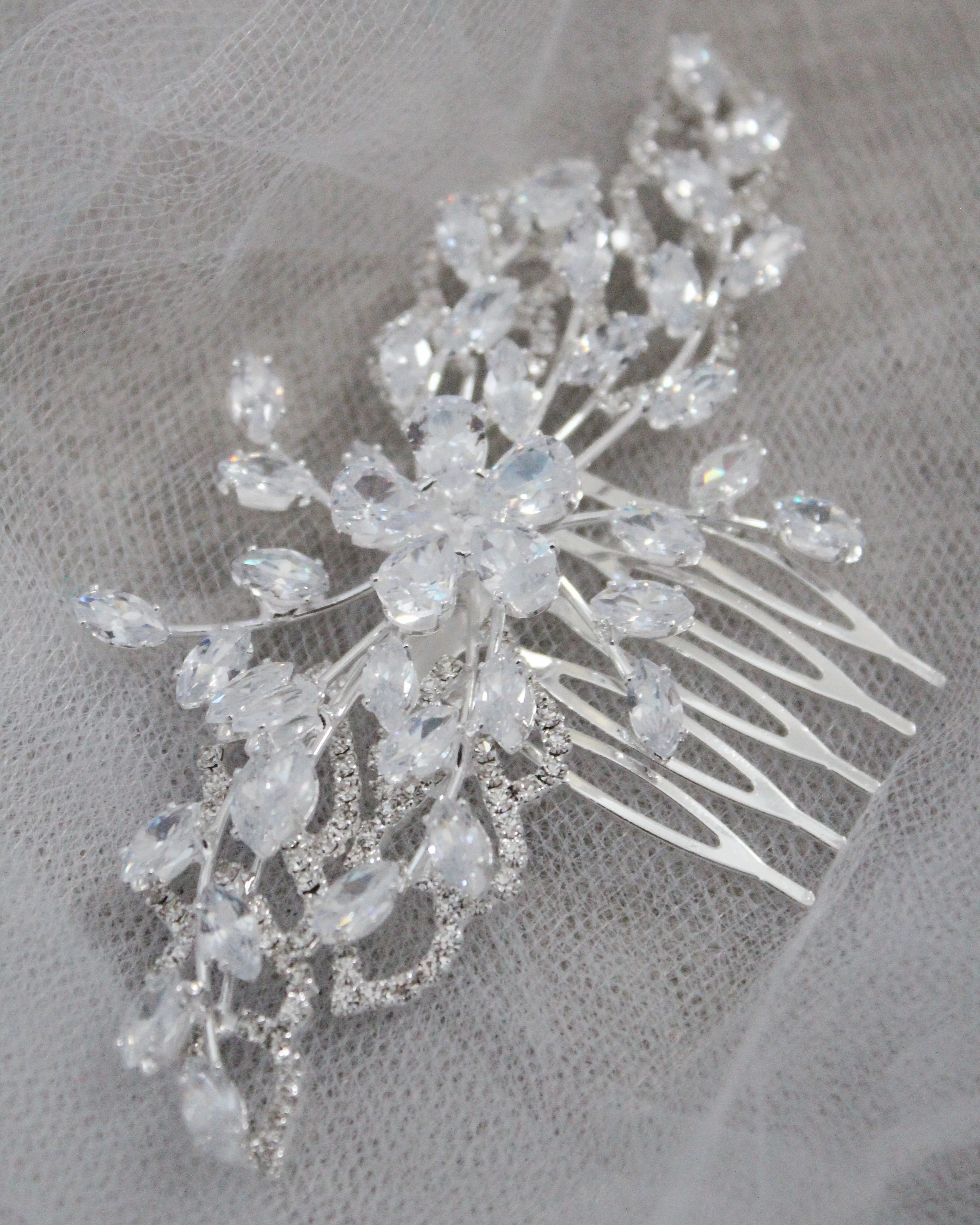 Flower Rhinestones Mini Hair Comb