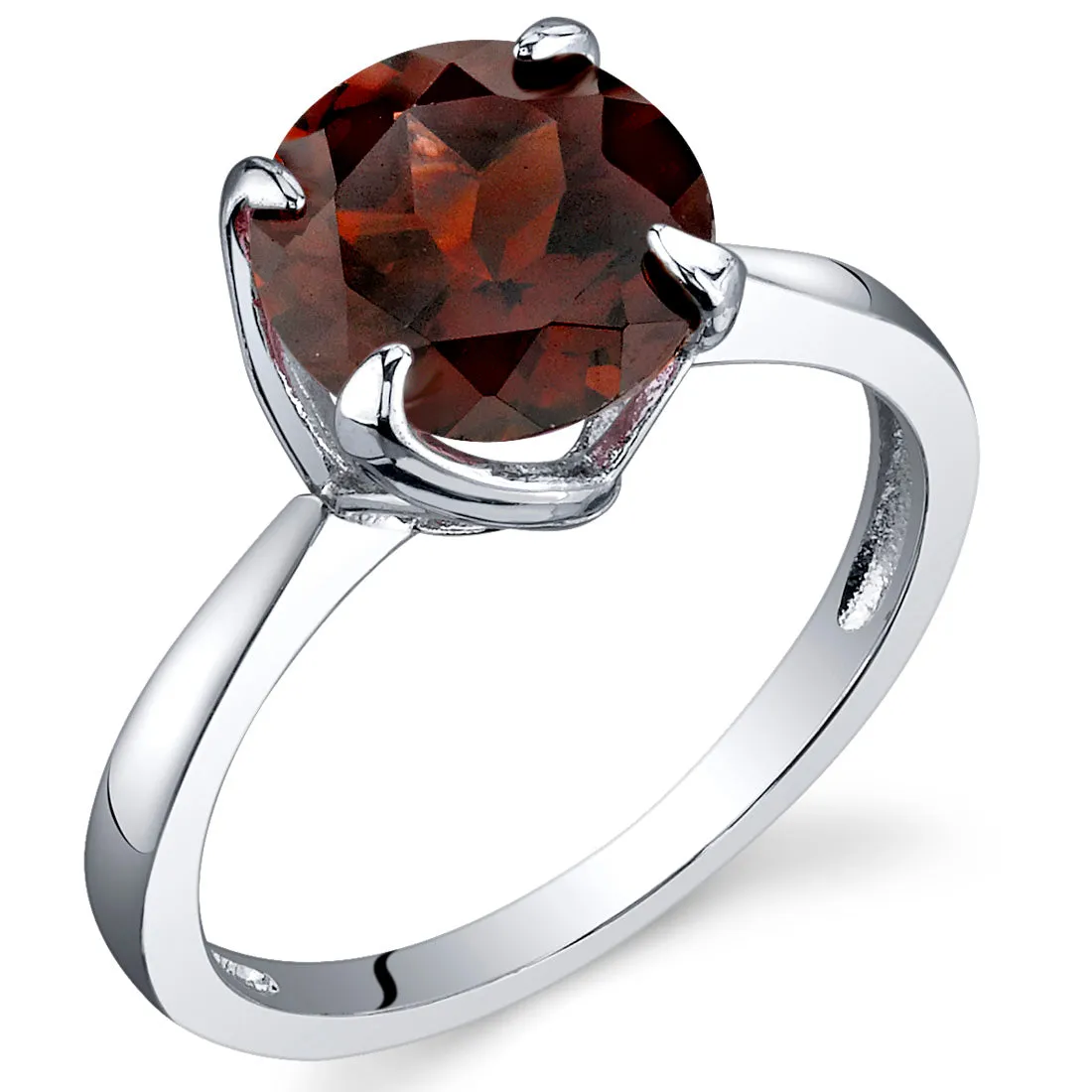 Garnet Round Cut Sterling Silver Ring Size 9