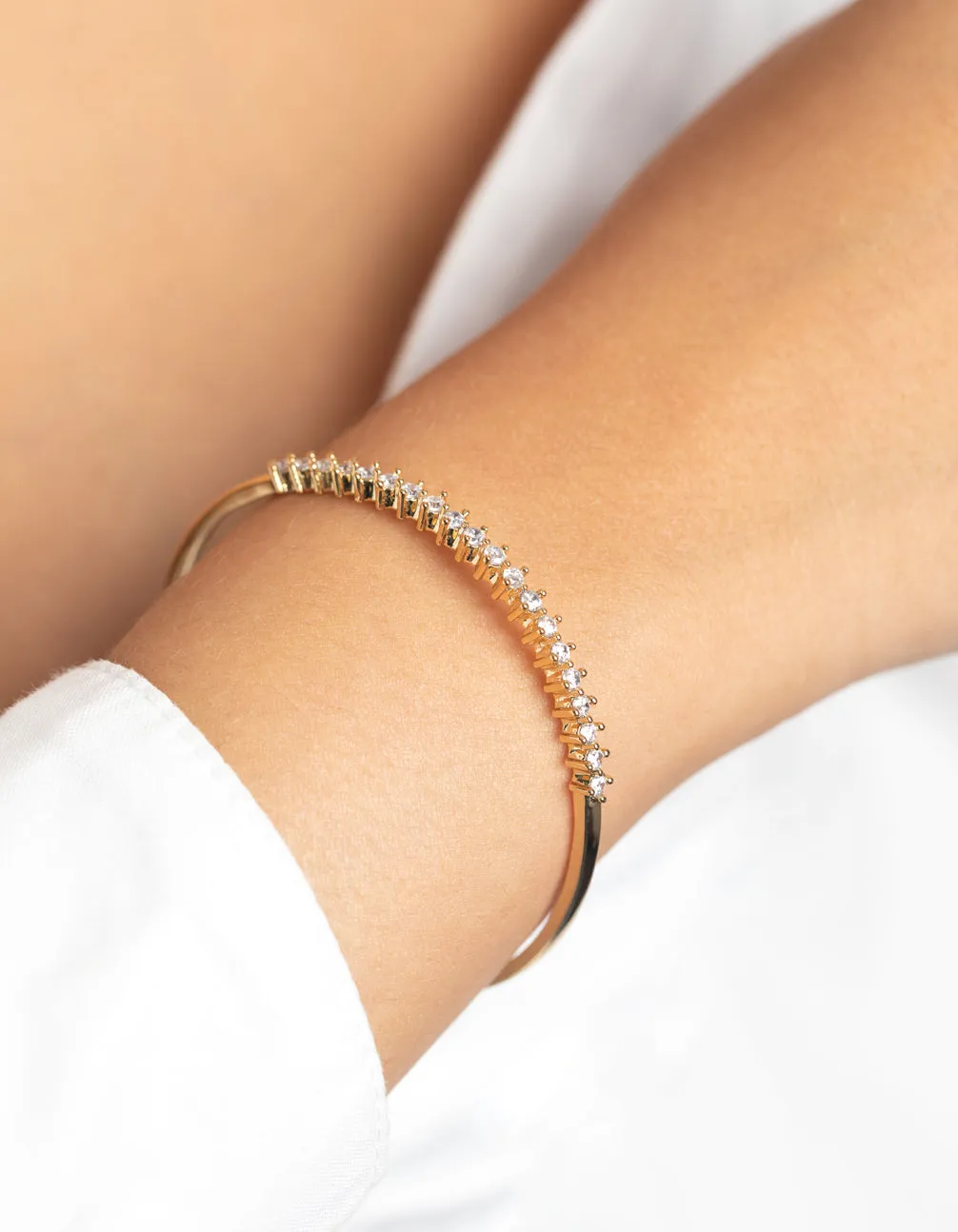 Gold Plated Baguette Bangle with Cubic Zirconia