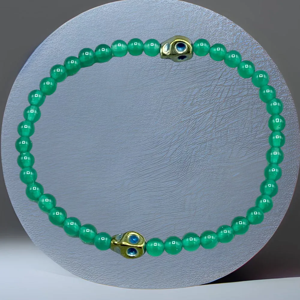 Green Agate and Hematite Skull Bracelet