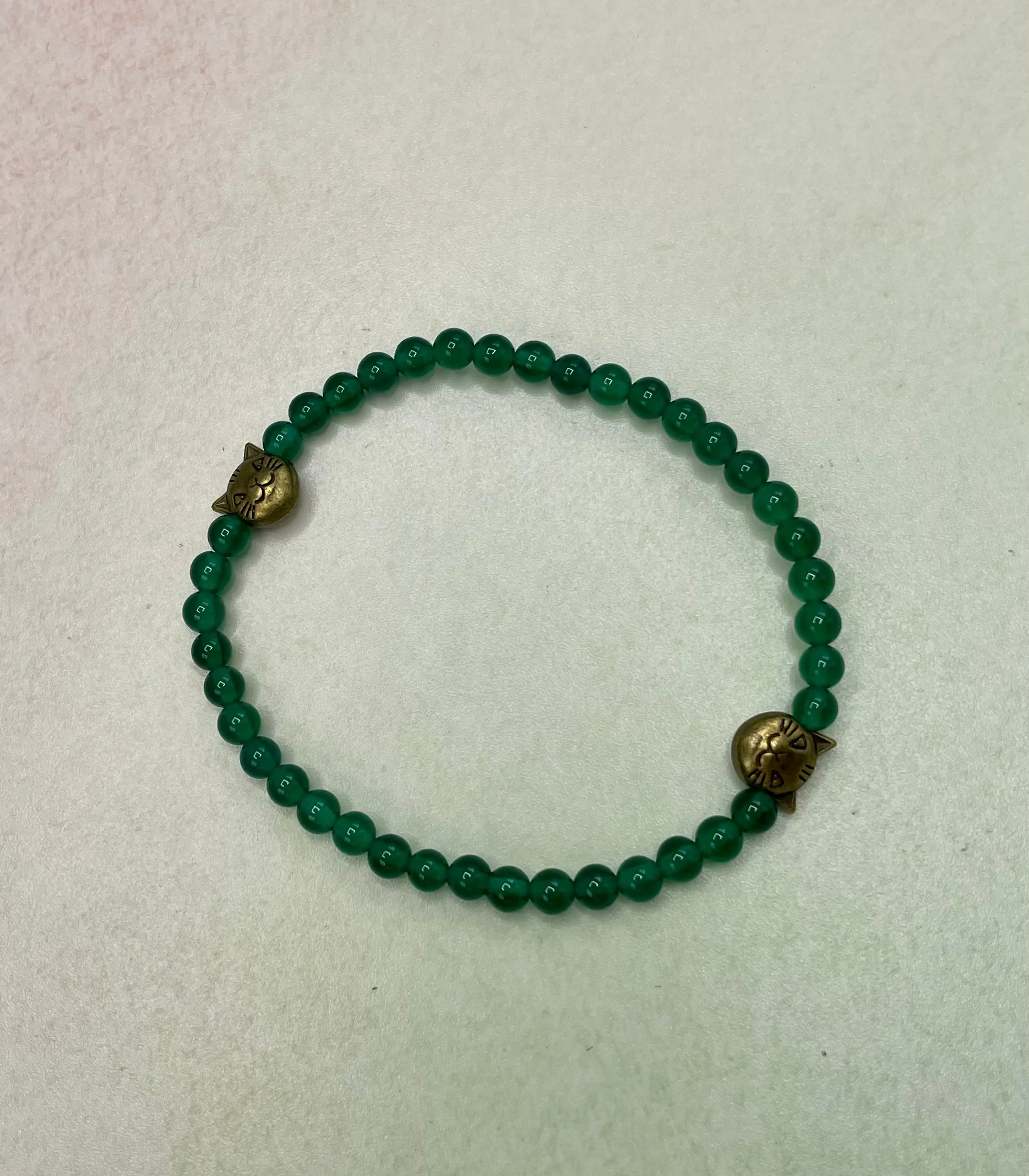 Green Agate gemstone Kitty Cat Bracelet